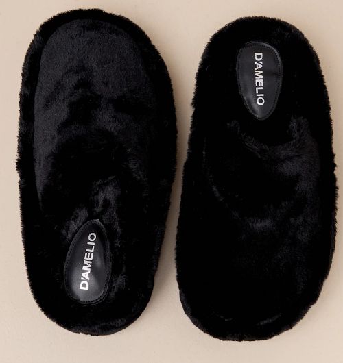 Socozee Faux Fur Flatform Slippers, Color: Black, Size: 8