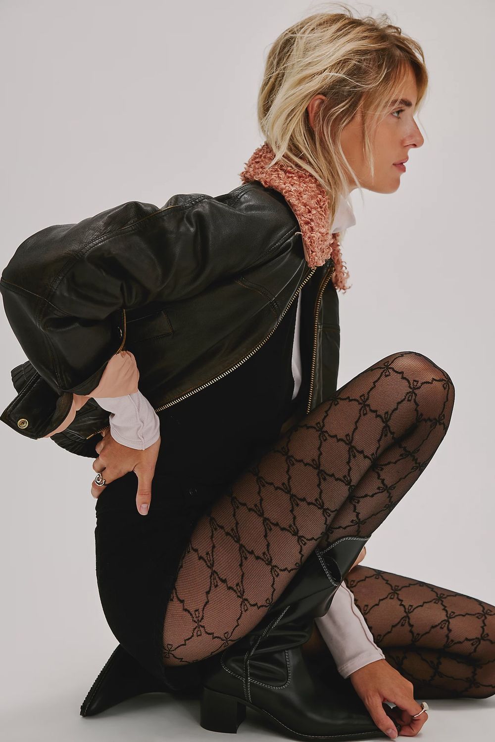 Free People Ribbon Chain Tights- Black