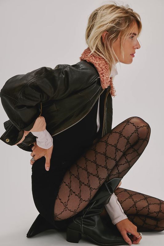Free People Ribbon Chain Tights- Black