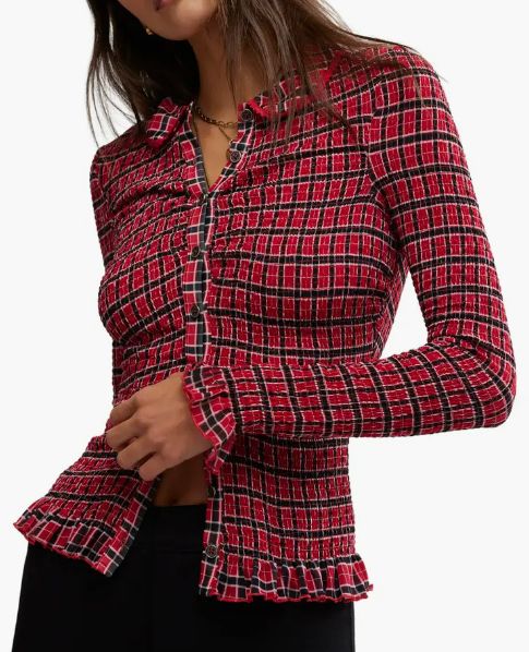 Free People Caught A Feeling Smocked Button-Up