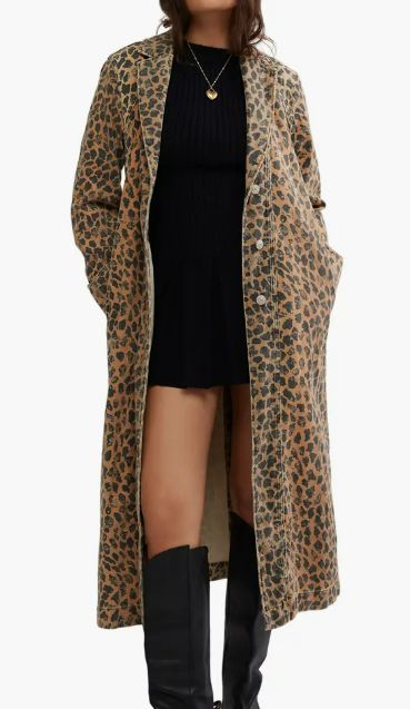 Free People Monique Denim Duster, Color: Leopard, Size: L