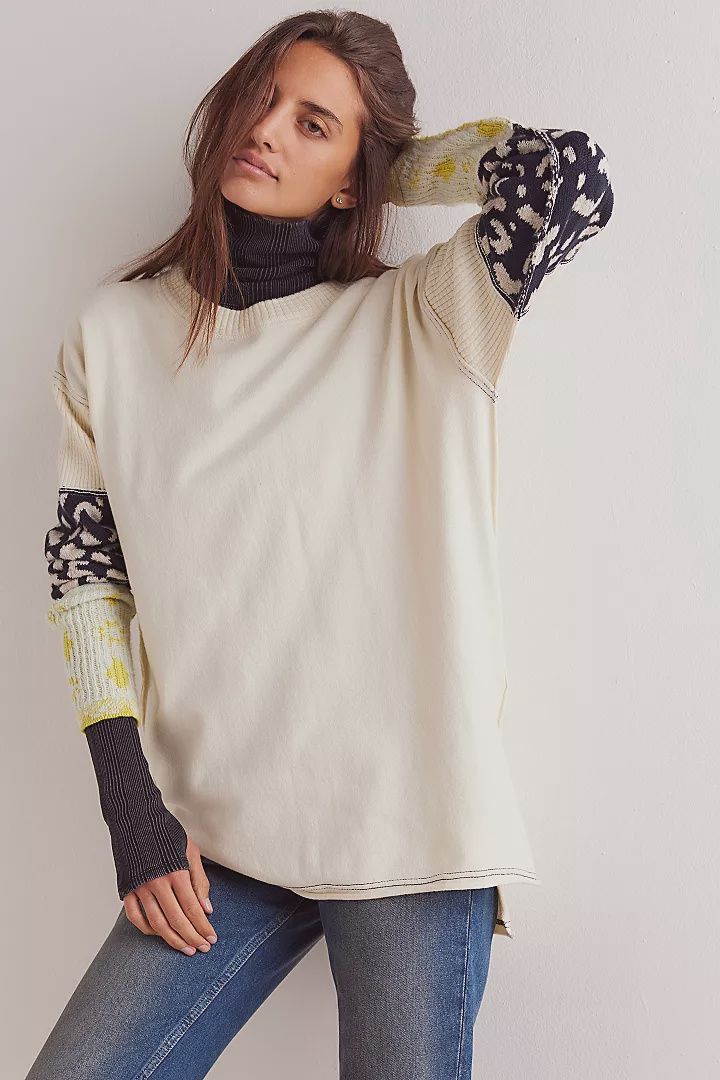 Free People We The Free Tiger Style Cuff Sweater, Color: Tea Combo, Size: XS