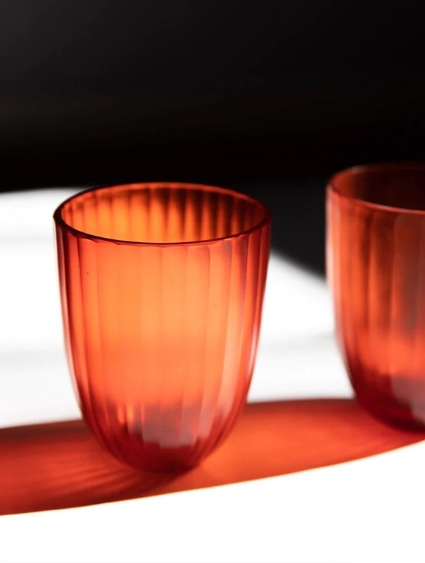 Cut Glass Iguassu Tumblers - Set/2, Colour: Blood Orange