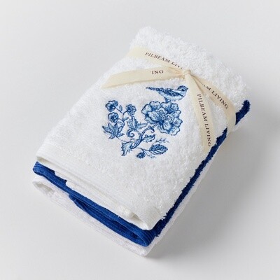 Chinoiserie Face Washer - Set of 3 (2 Plain)