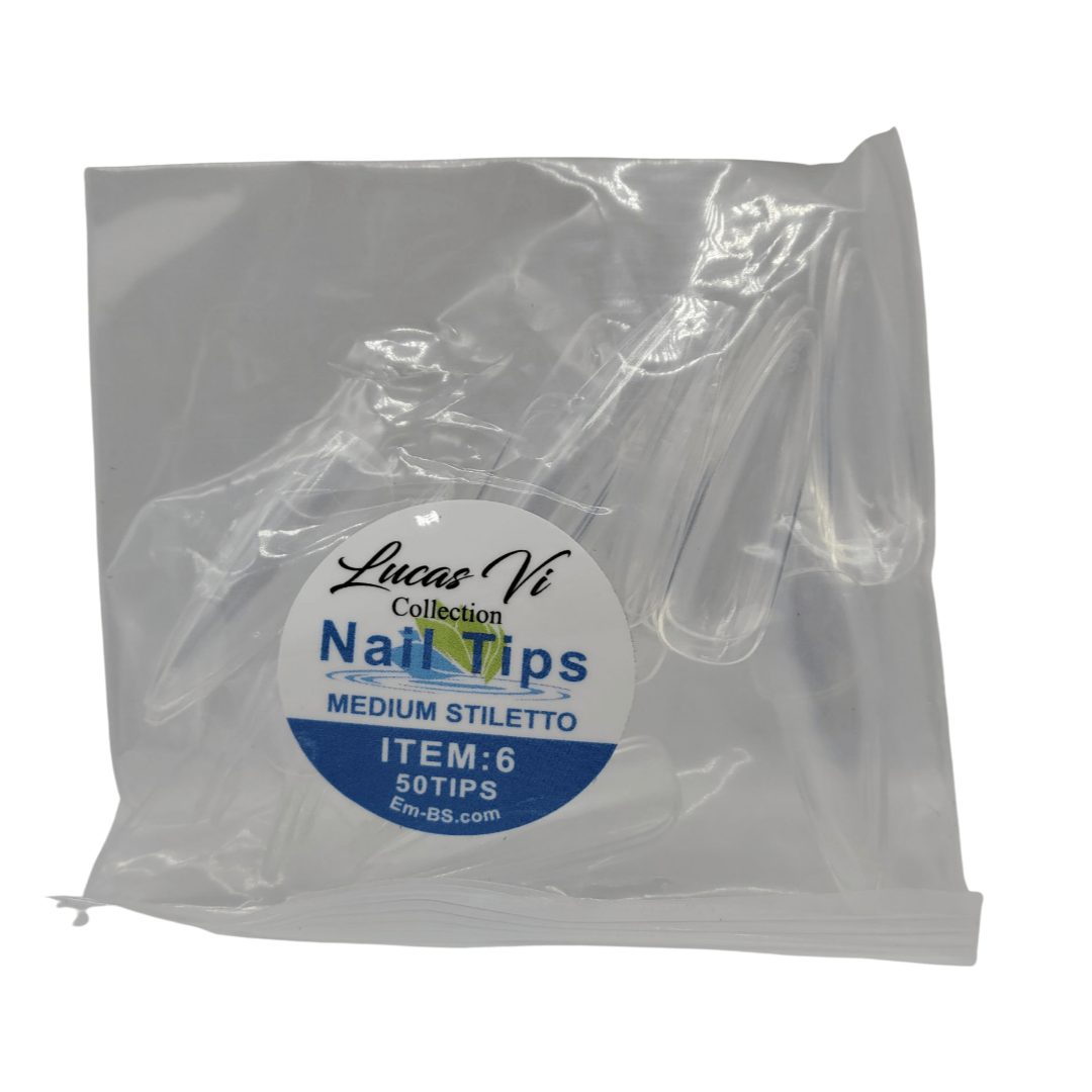 Lucas Vi Soft Gel Extension Clear Tips - Medium Stiletto #6