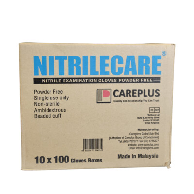 NitrileCare Powder Free Gloves, CASE of 10 - Small