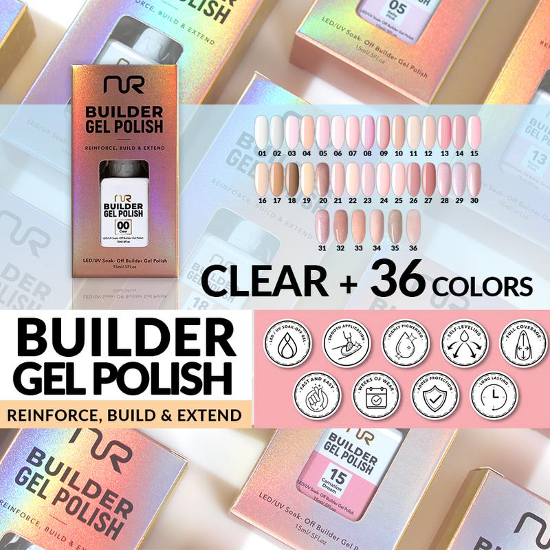 NR Builder Gel .5oz - Prepacked 37 bottles: Clear + 36 colors(#01-#36 )($8.00 each)