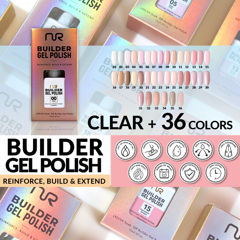 NR Builder Gel .5oz - Prepacked 37 bottles: Clear + 36 colors(#01-#36 )($8.00 each)