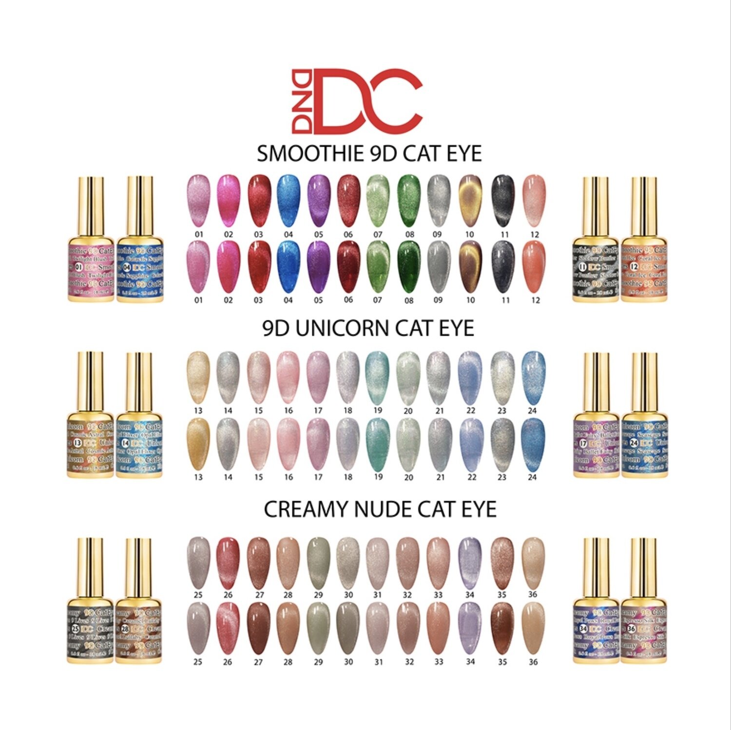 DC 9D Cat Eye Collection - 36 Colors - Smoothie / Creamy / Unicorn Set - $9 each - Free Color Charts