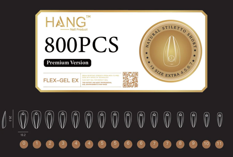 Natural Stiletto Short - HANG Premium Gel-x Tip Box - 800pcs
