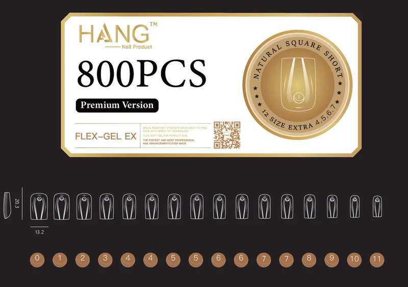 Natural Square Extra Short - HANG Premium Gel-x Tip Box - 800pcs