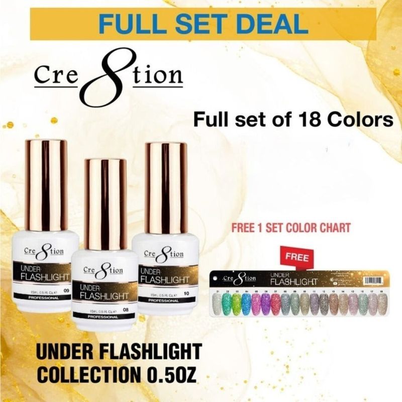 Cre8tion Under Flashlight Gel - FULL COLLECTION - 18 Colors w/ FREE Color Chart - $7 each