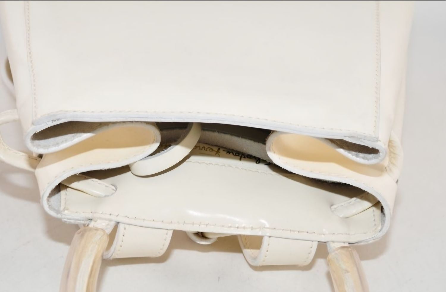 Salvatore Ferragamo Cream patent leather backpack