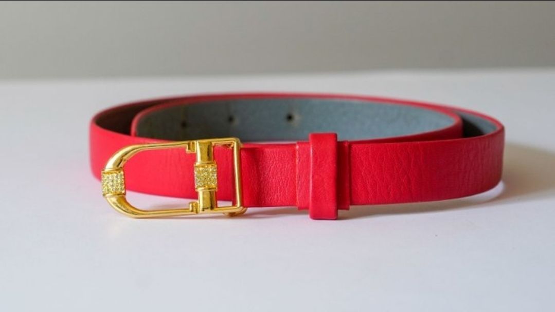 Christian Dior Red Rhinestone Buckle Belt – Size 70