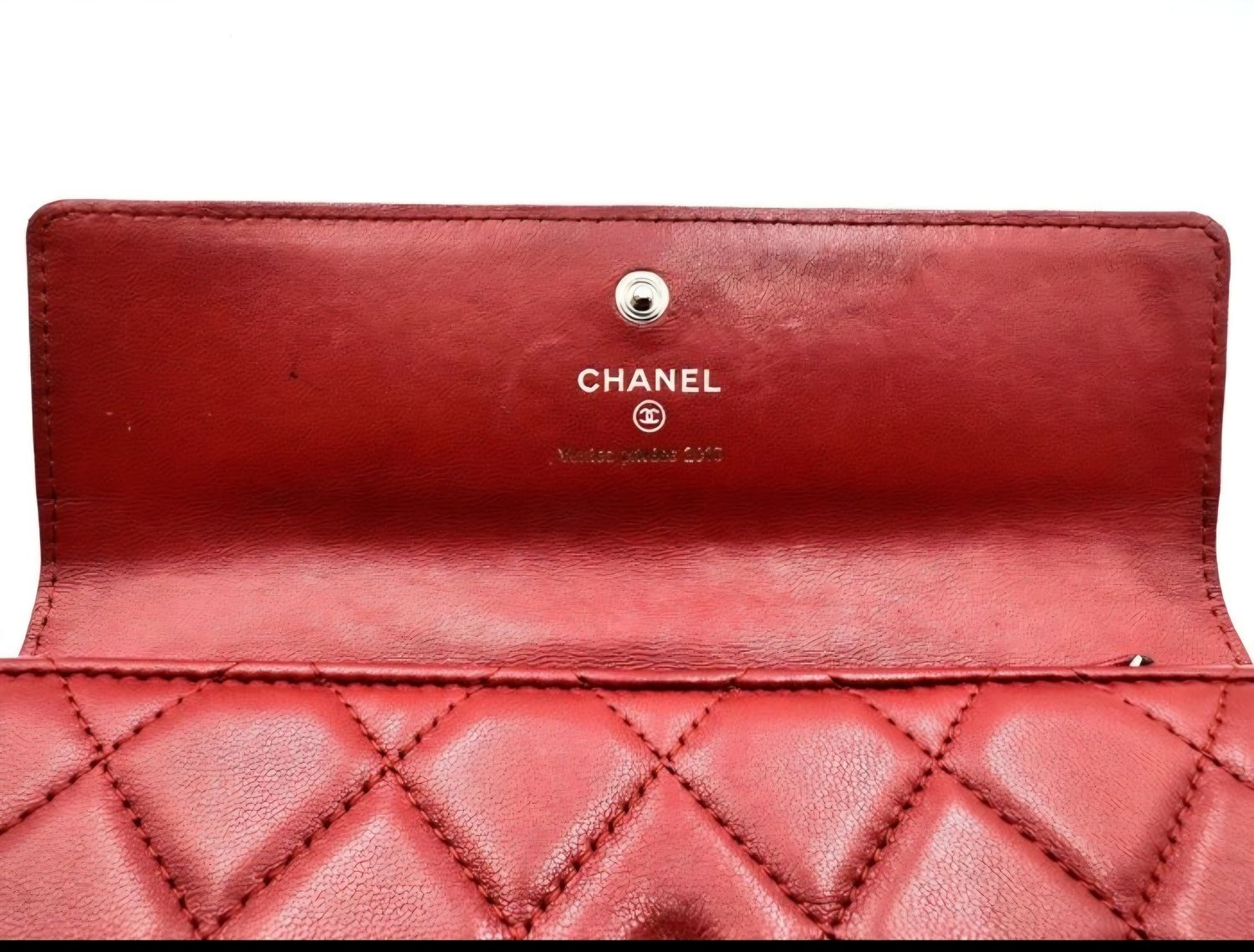 Chanel Red lambskin leather long wallet 