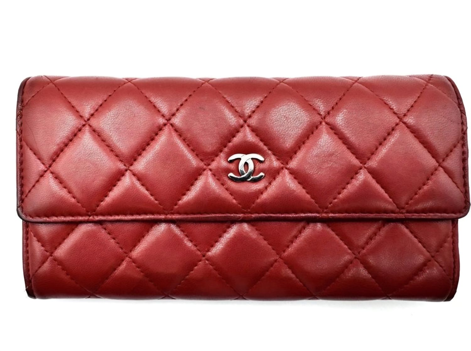 Chanel Red lambskin leather long wallet 