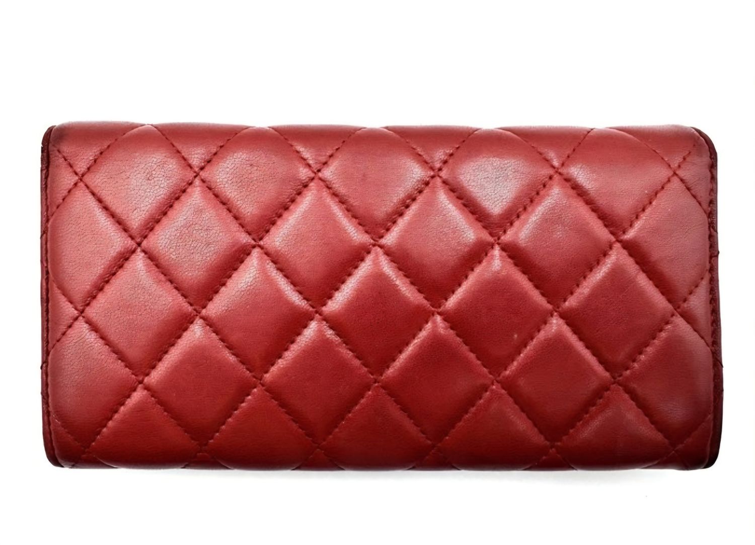 Chanel Red lambskin leather long wallet 