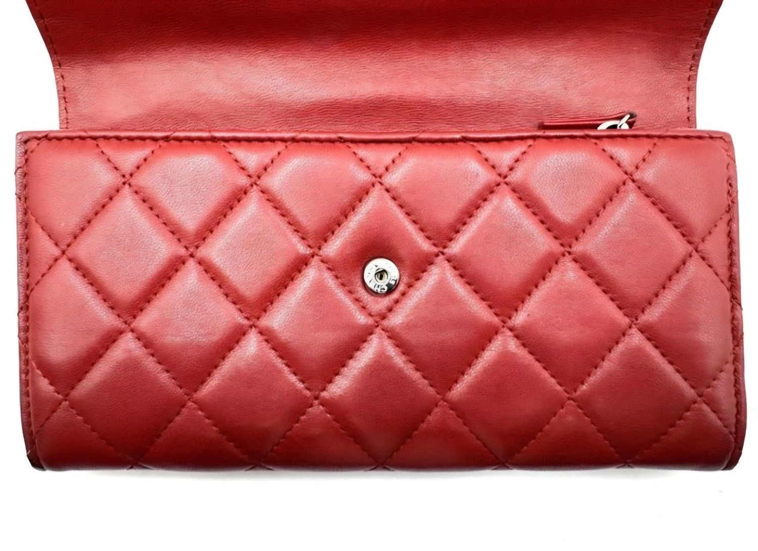 Chanel Red lambskin leather long wallet 