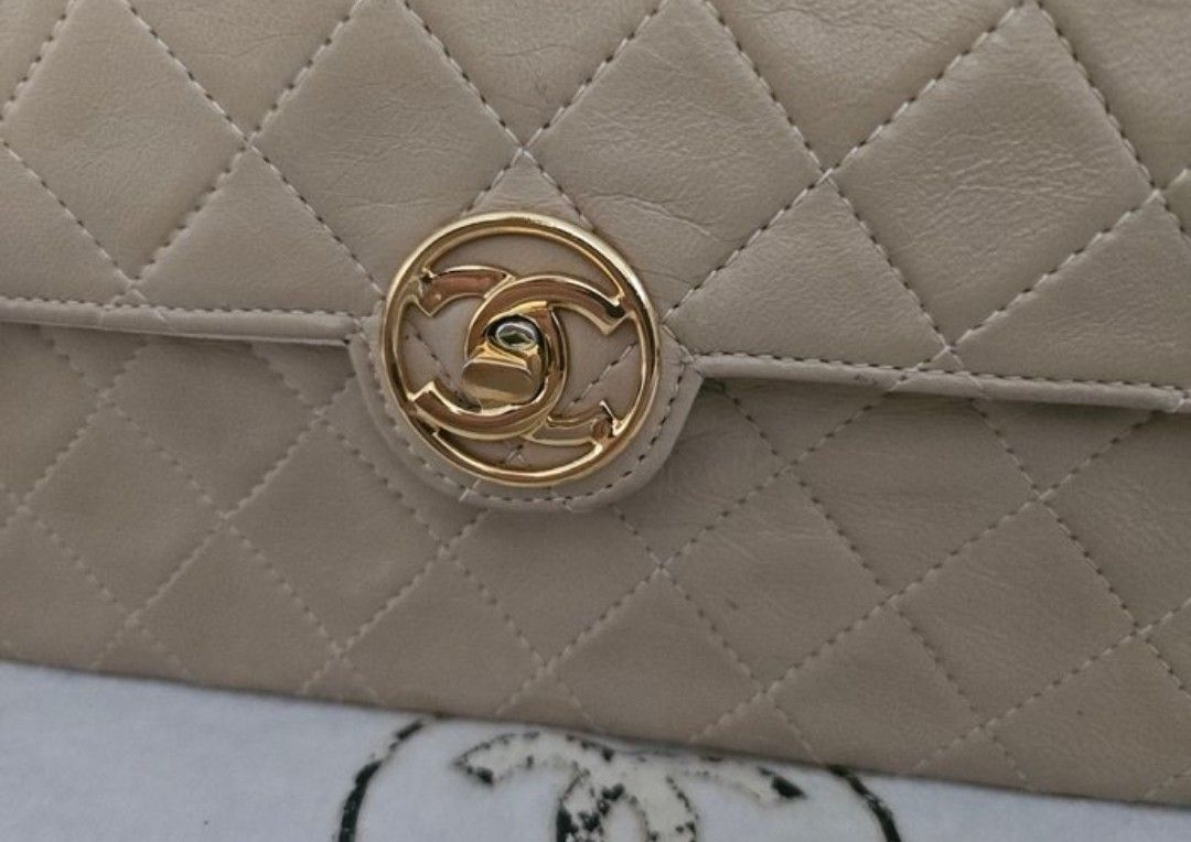 Chanel Beige Matelassé Leather Shoulder Bag