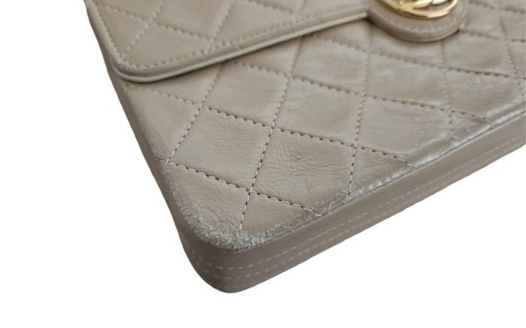 Chanel Beige Matelassé Leather Shoulder Bag