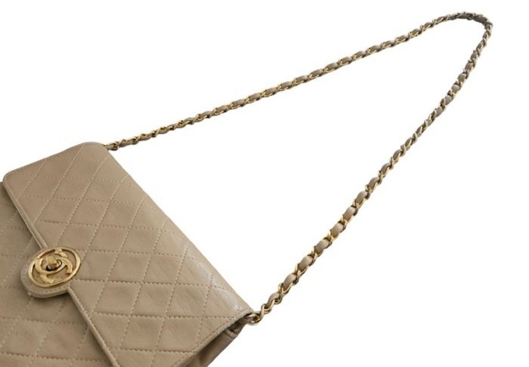 Chanel Beige Matelassé Leather Shoulder Bag