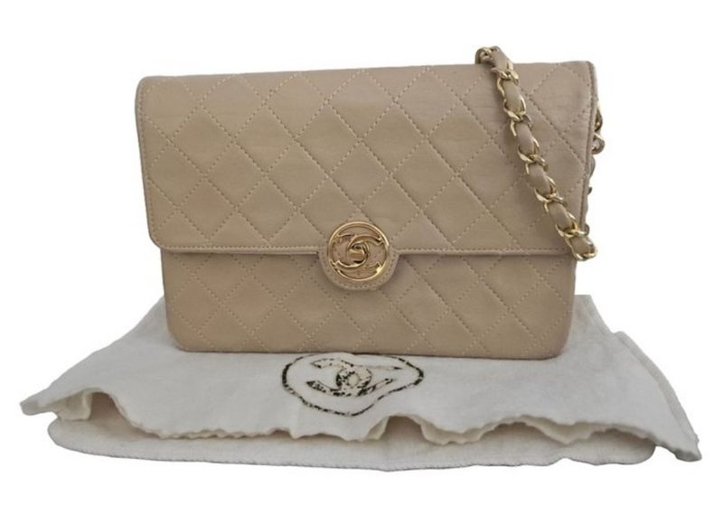 Chanel Beige Matelassé Leather Shoulder Bag