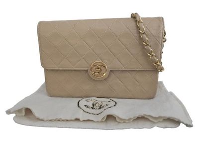 Chanel Beige Matelassé Leather Shoulder Bag