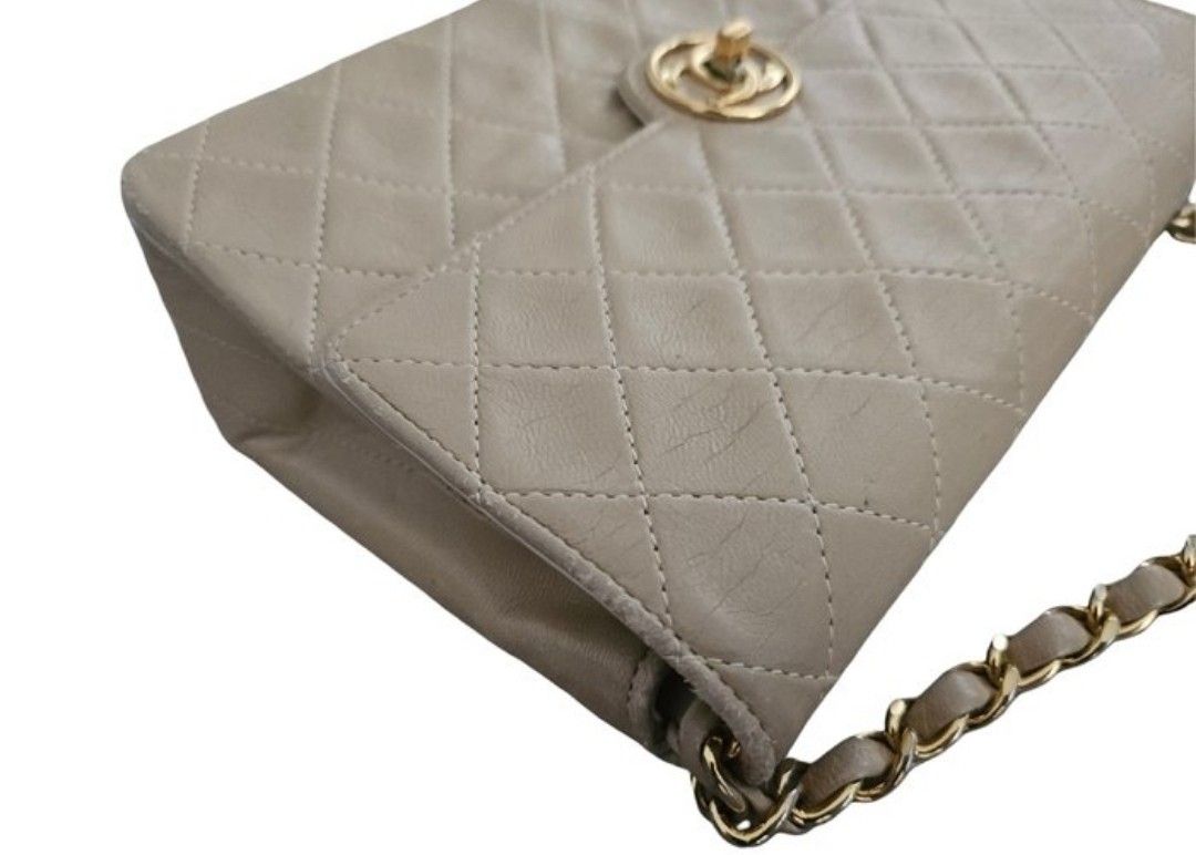 Chanel Beige Matelassé Leather Shoulder Bag