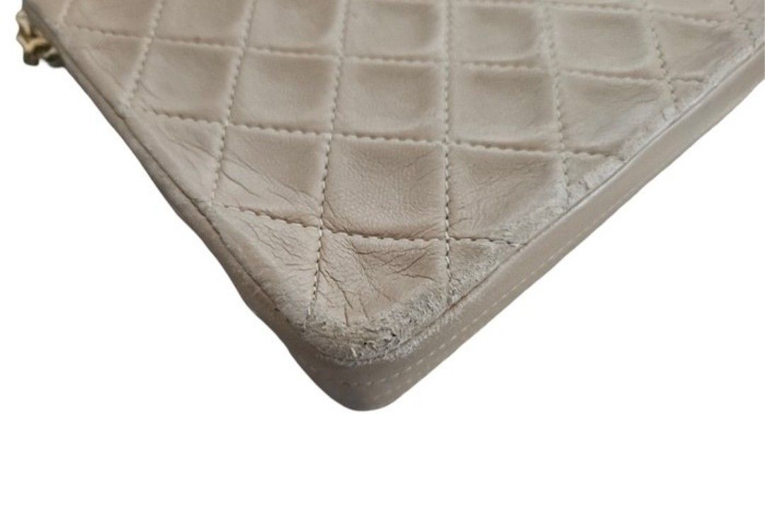 Chanel Beige Matelassé Leather Shoulder Bag