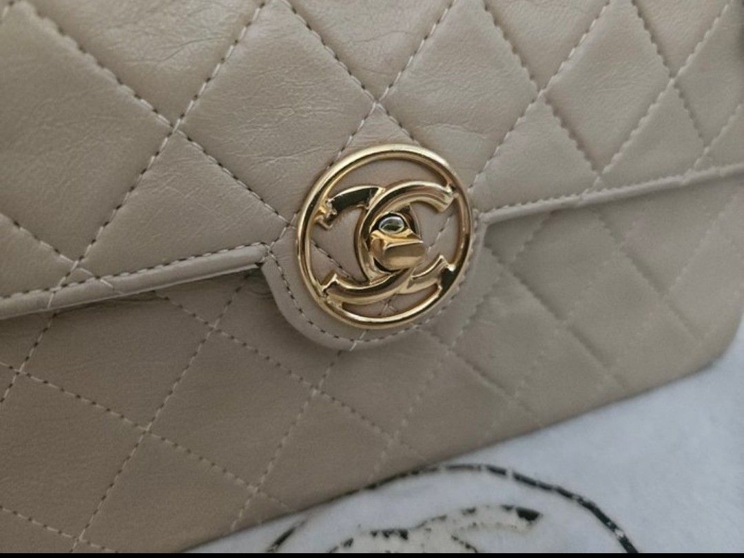 Chanel Beige Matelassé Leather Shoulder Bag