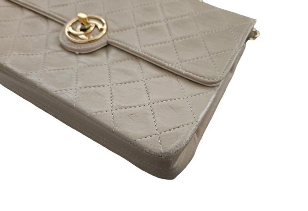 Chanel Beige Matelassé Leather Shoulder Bag