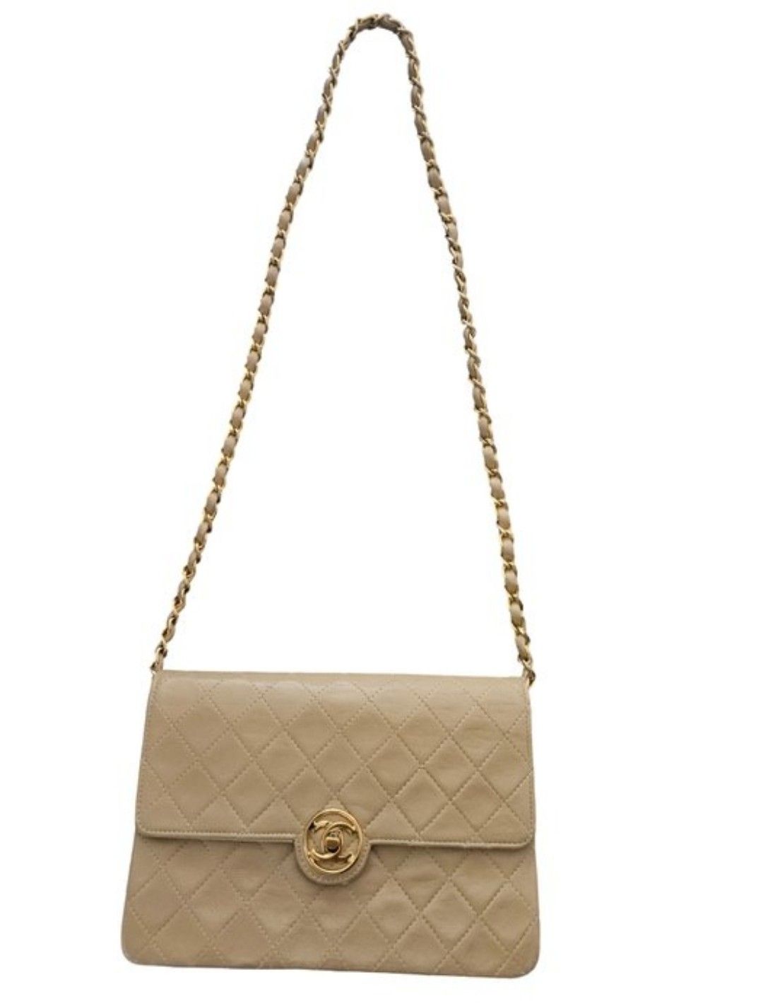Chanel Beige Matelassé Leather Shoulder Bag