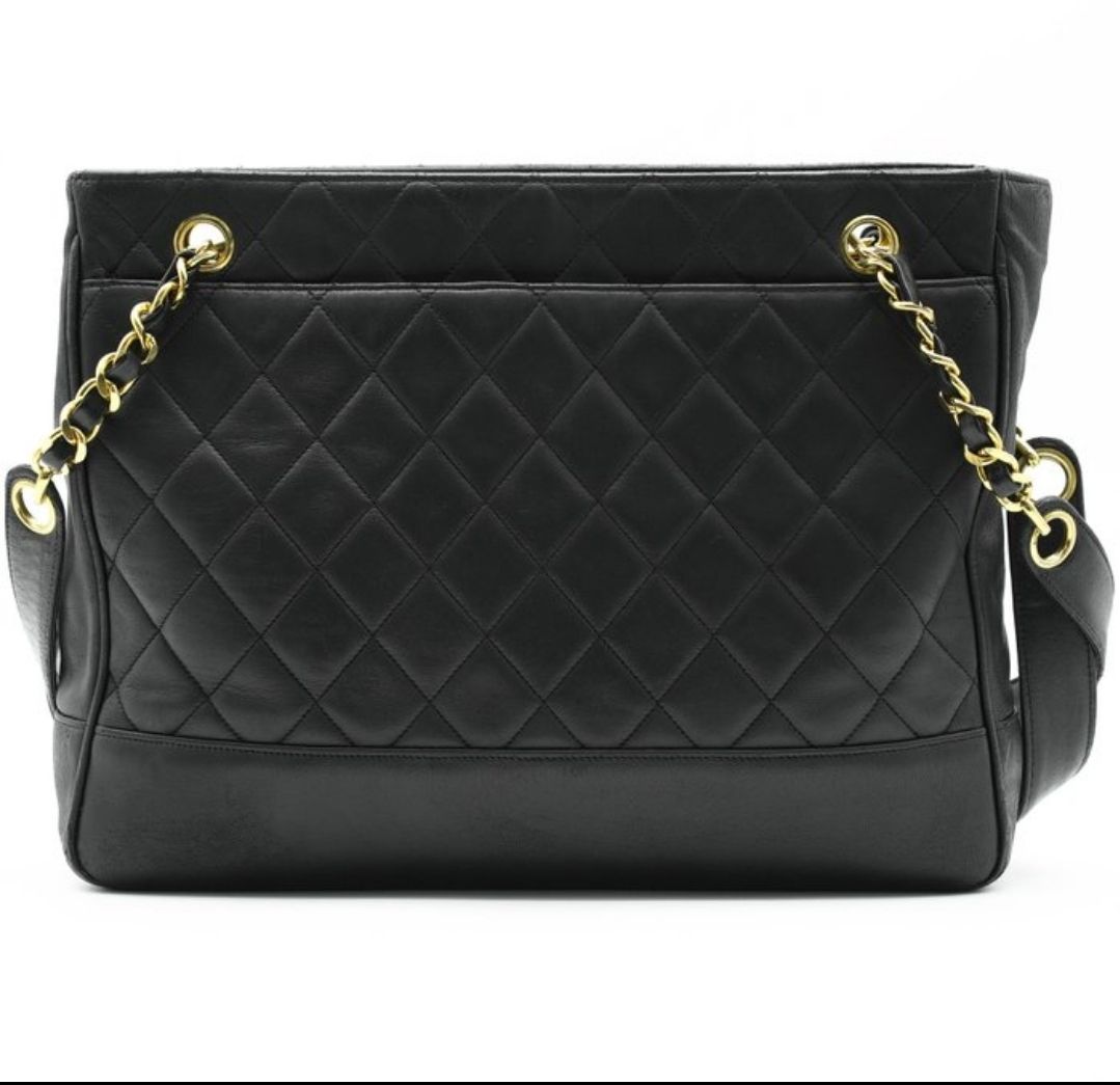 Chanel Black lambskin leather Matelassé Chain Tote Bag