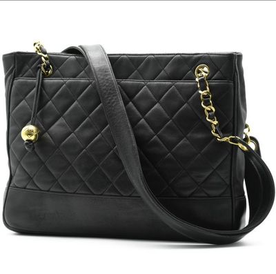 Chanel Black lambskin leather Matelassé Chain Tote Bag