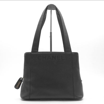 Chanel Black  Caviar Leather Logo Tote Bag