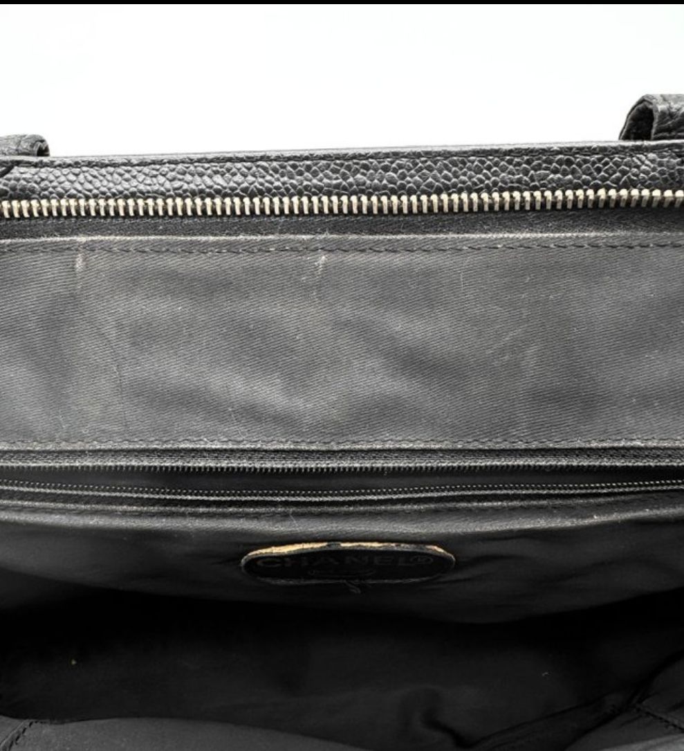 Chanel Black  Caviar Leather Logo Tote Bag