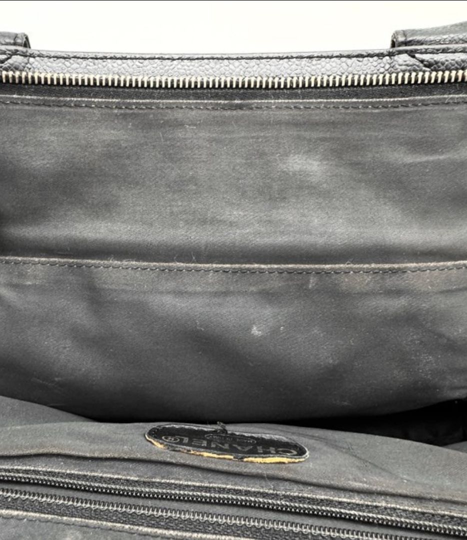 Chanel Black  Caviar Leather Logo Tote Bag