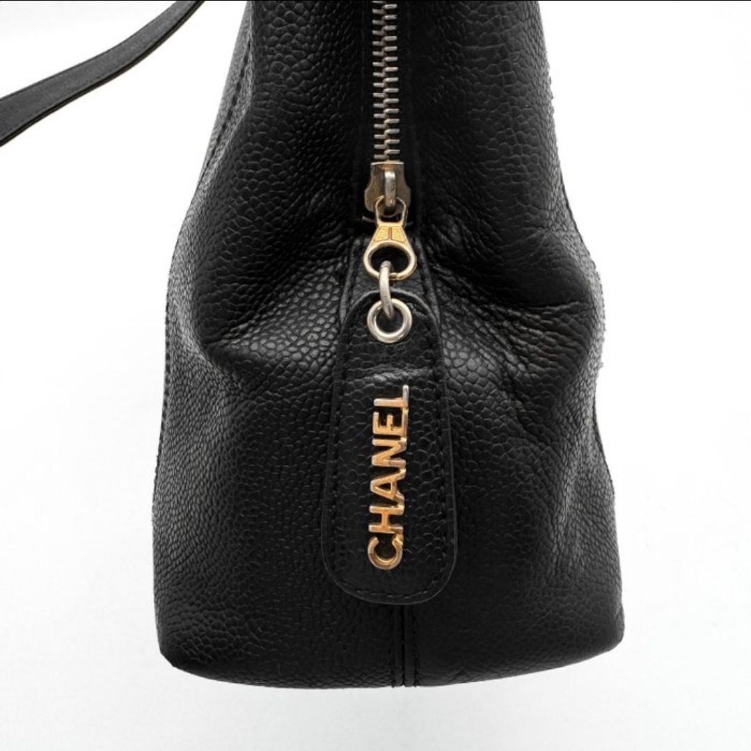 Chanel Black  Caviar Leather Logo Tote Bag