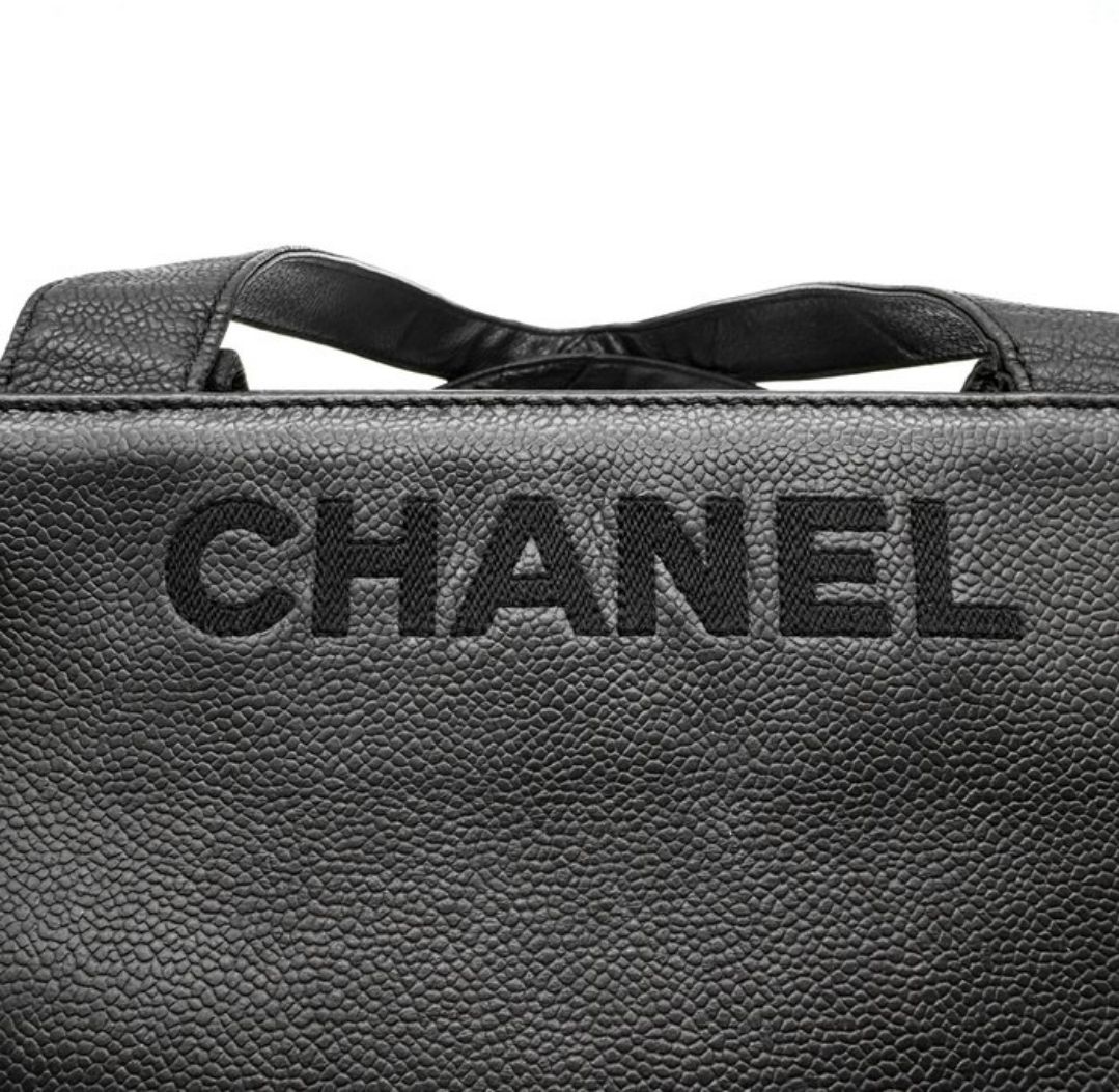 Chanel Black  Caviar Leather Logo Tote Bag