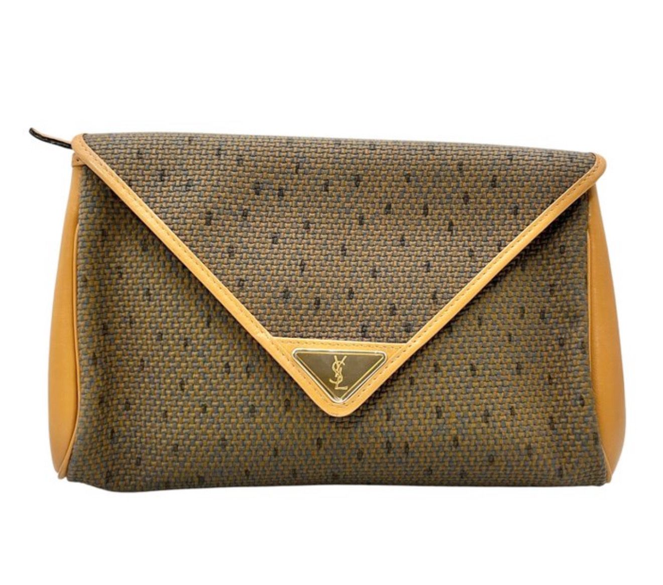 Yves Saint Laurent Clutch Bag – Khaki PVC Leather Gold-Hardware