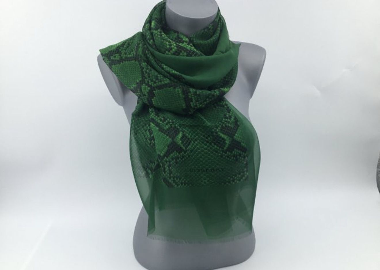 Burberry Green Mousseline de Soie Silk Scarf