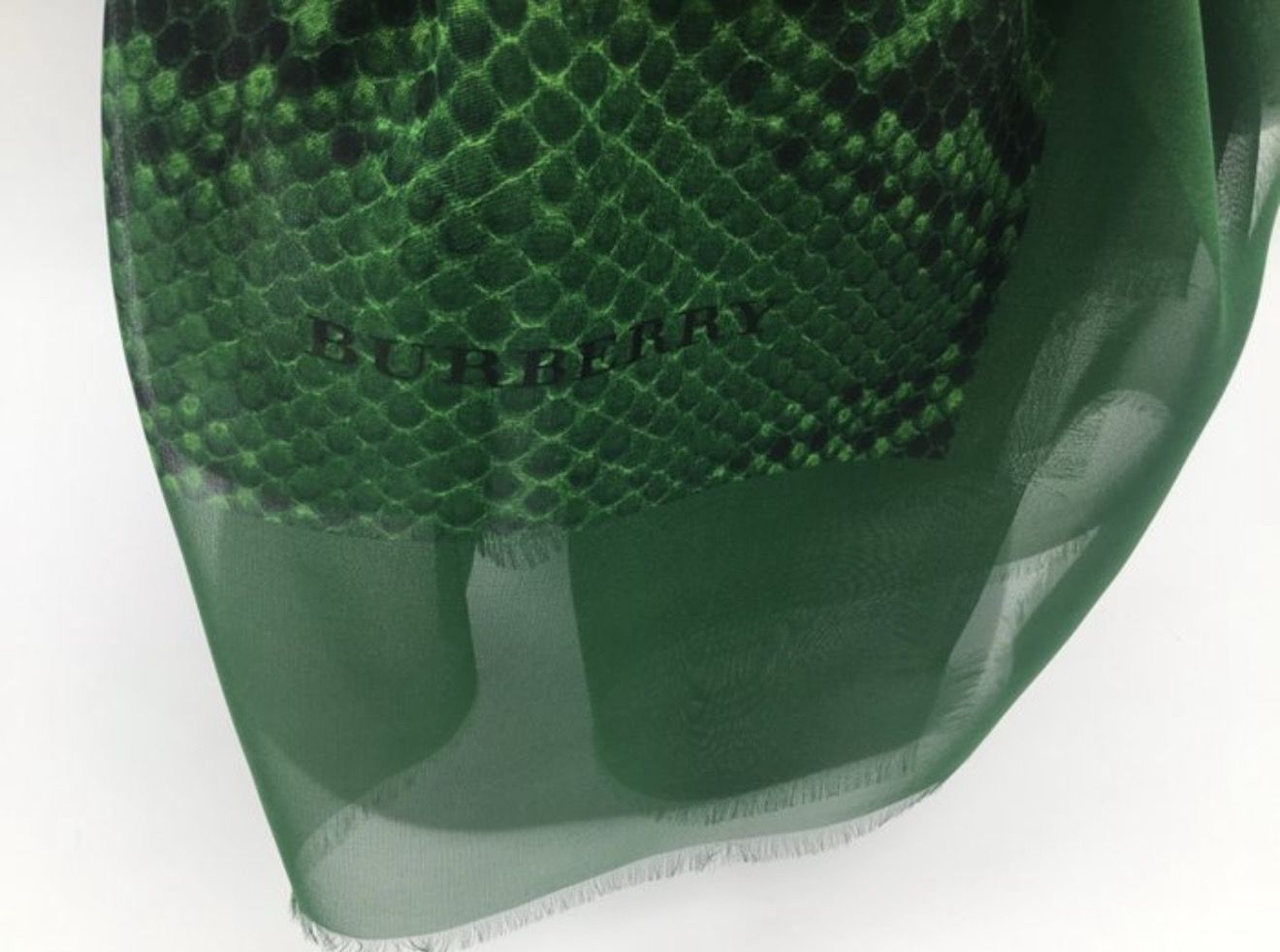 Burberry Green Mousseline de Soie Silk Scarf