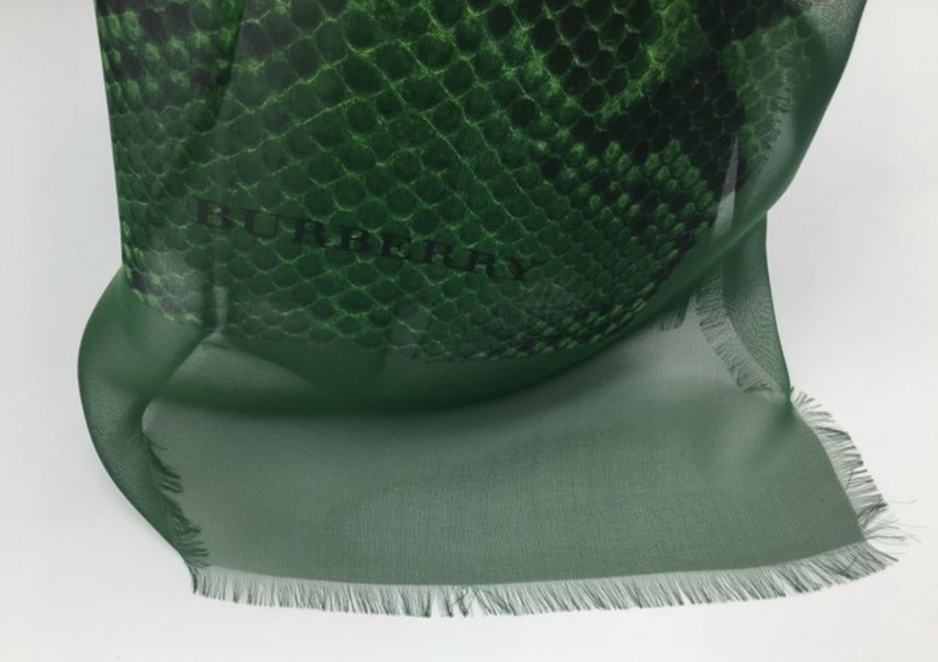 Burberry Green Mousseline de Soie Silk Scarf