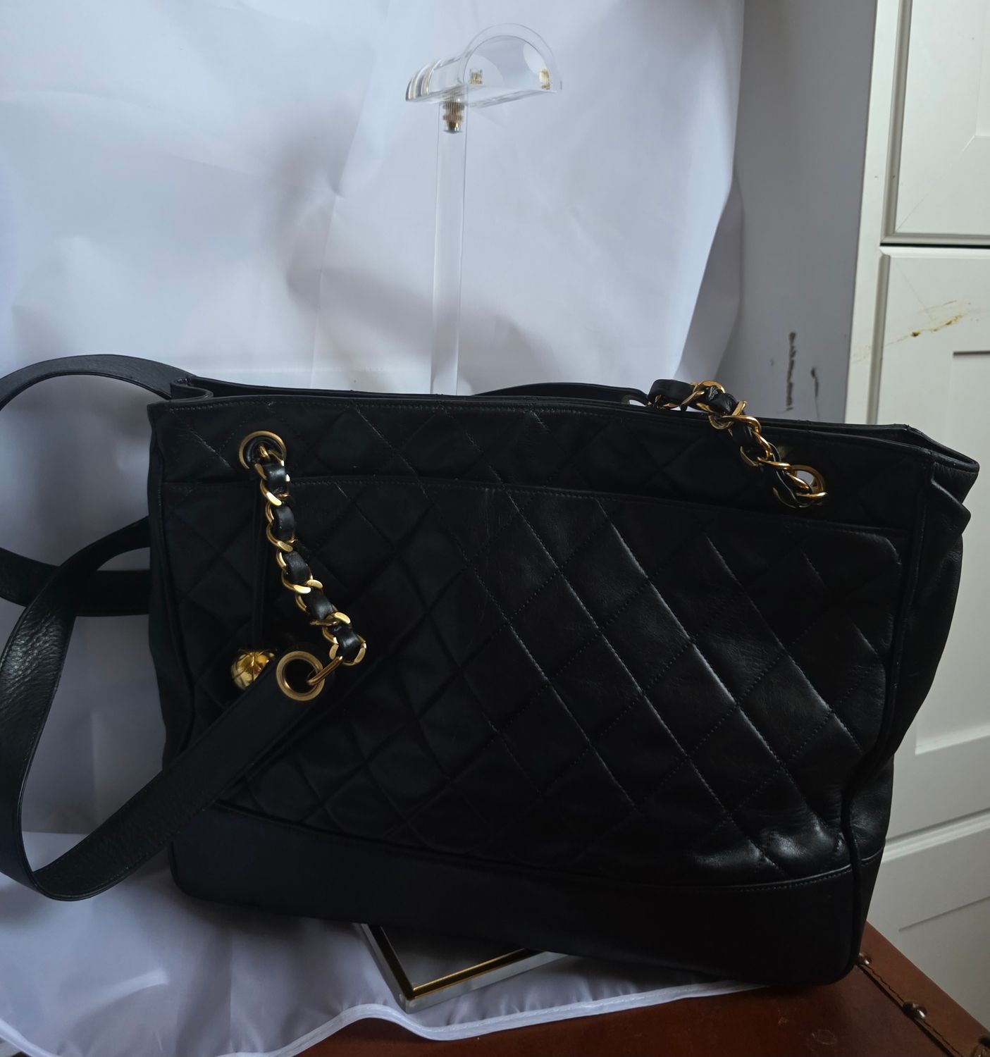 Chanel Black lambskin leather Matelassé Chain Tote Bag