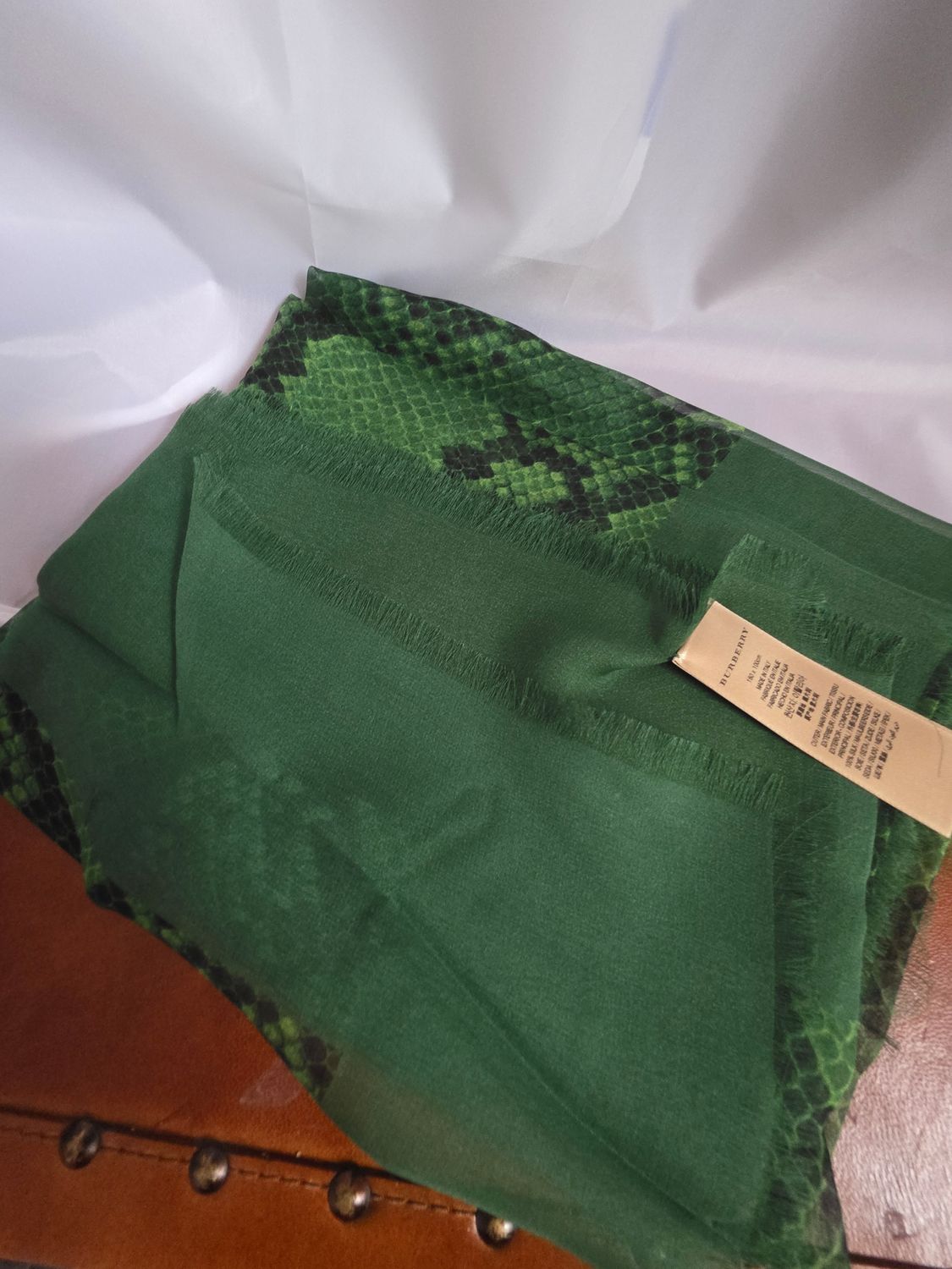 Burberry Green Mousseline de Soie Silk Scarf