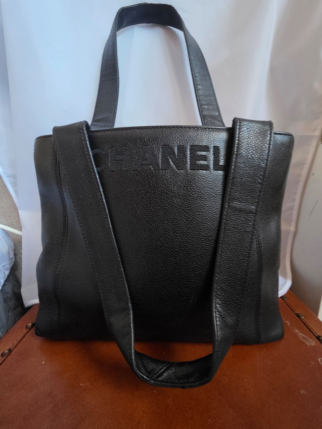 Chanel Black  Caviar Leather Logo Tote Bag