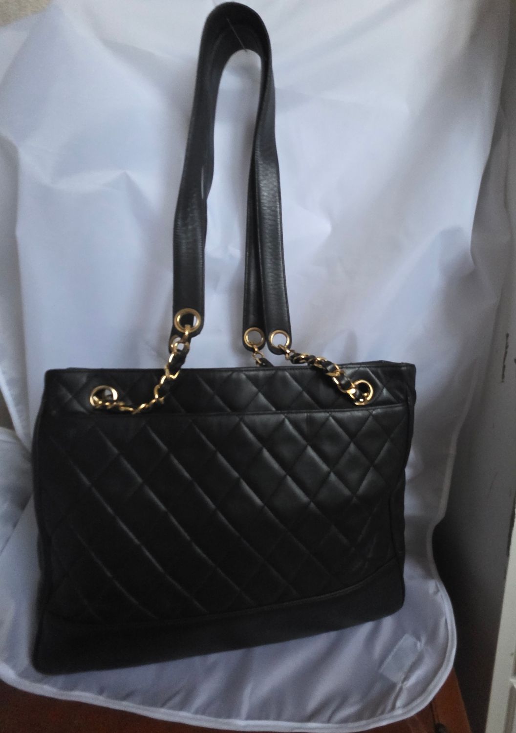 Chanel Black lambskin leather Matelassé Chain Tote Bag