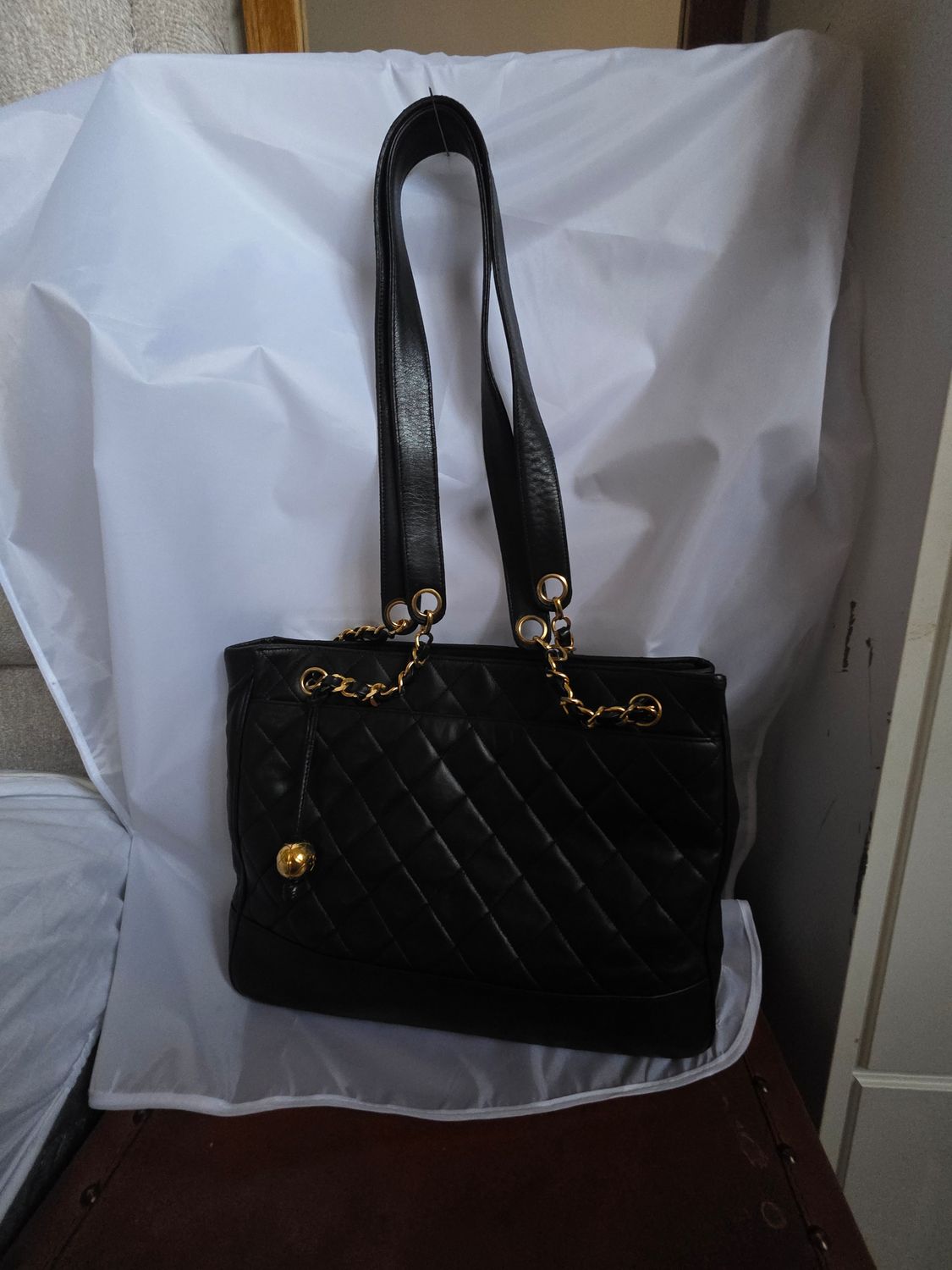 Chanel Black lambskin leather Matelassé Chain Tote Bag