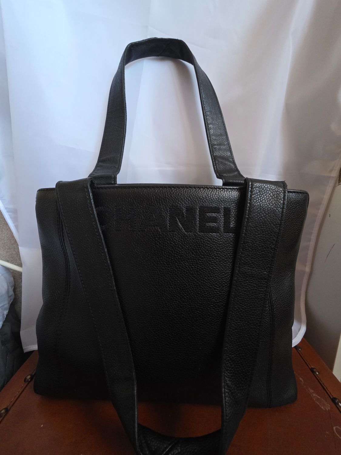 Chanel Black  Caviar Leather Logo Tote Bag
