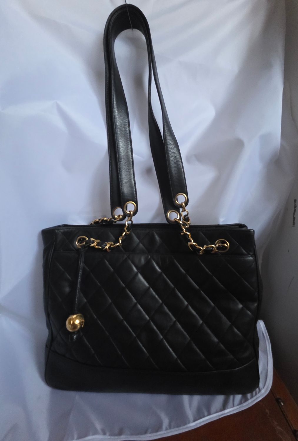 Chanel Black lambskin leather Matelassé Chain Tote Bag